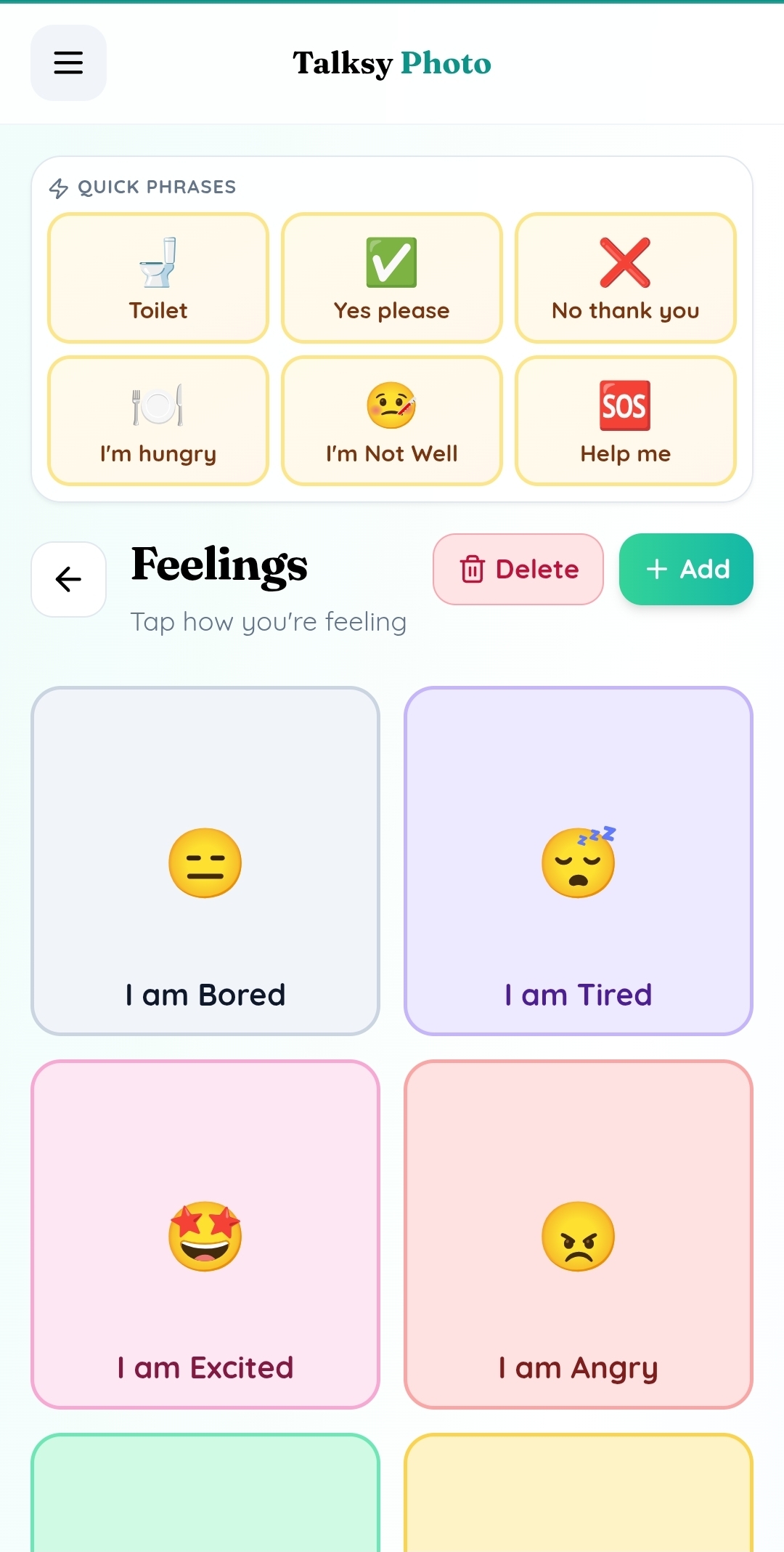 Talksy Photo feelings screen