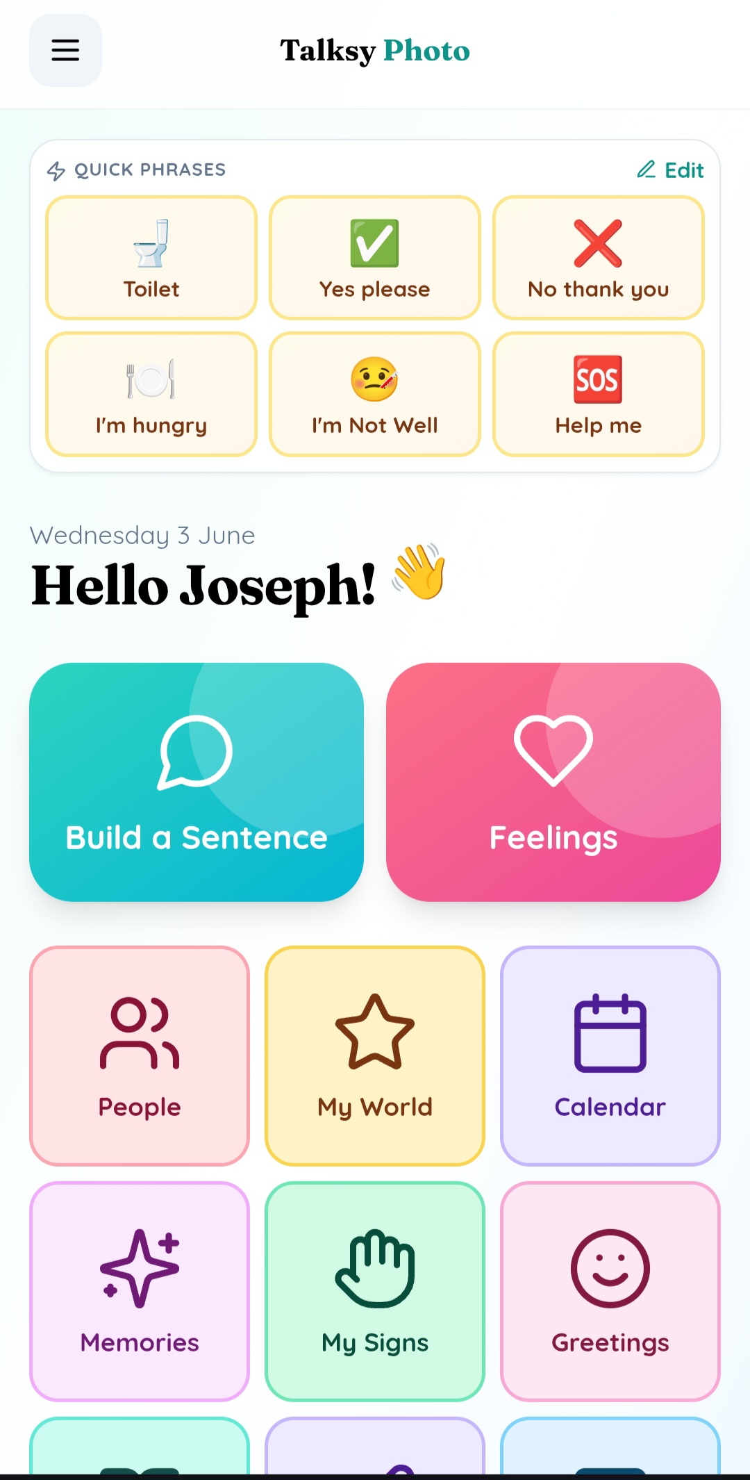 Talksy Photo home screen