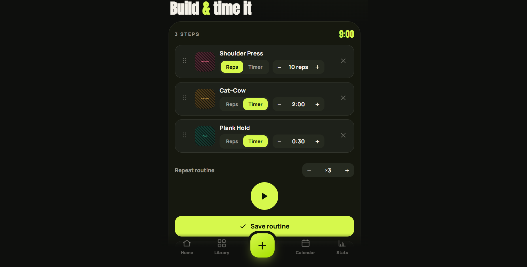 MelissaMove training calendar screen