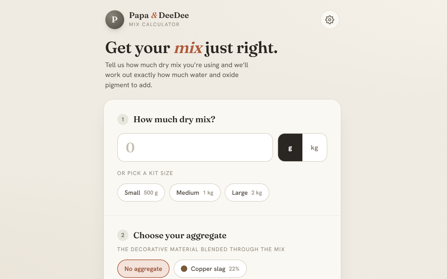 Papa & DeeDee mix calculator landing